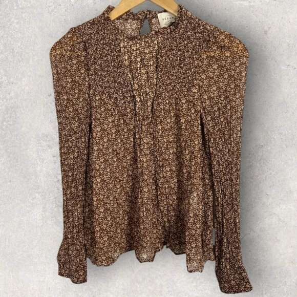 Sezane Mirta Blouse Womens Size 34 French US 2 Top Mock Neck Ruffle Sheer Boho - Picture 2 of 14